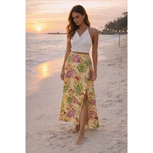 NYGARD Womens SILK Wrap Skirt Tropical Floral 14 Beach Boho Vacation Resortwear